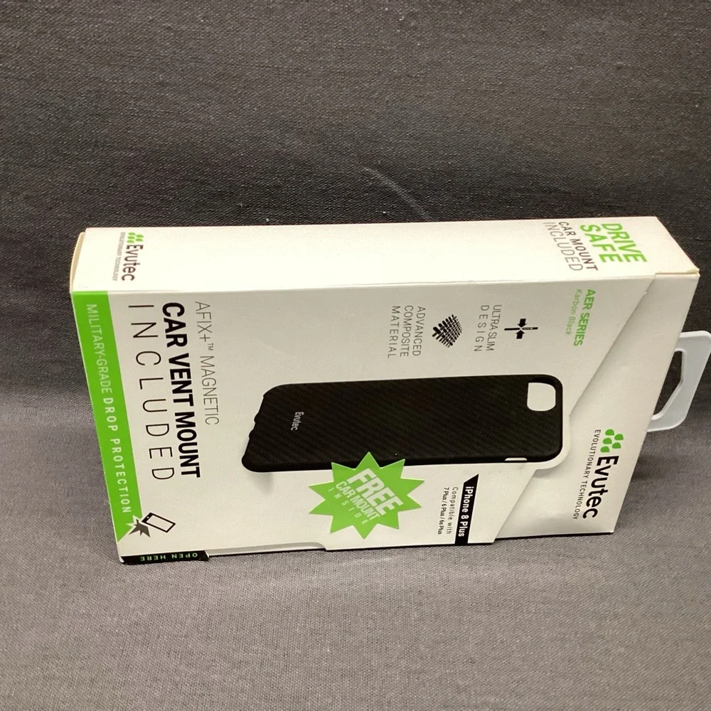 EVUTEC AER SERIES IPHONE 8 PLUS CASE WITH CAR VENT MOUNT COLOR: KARBON BLACK NWT